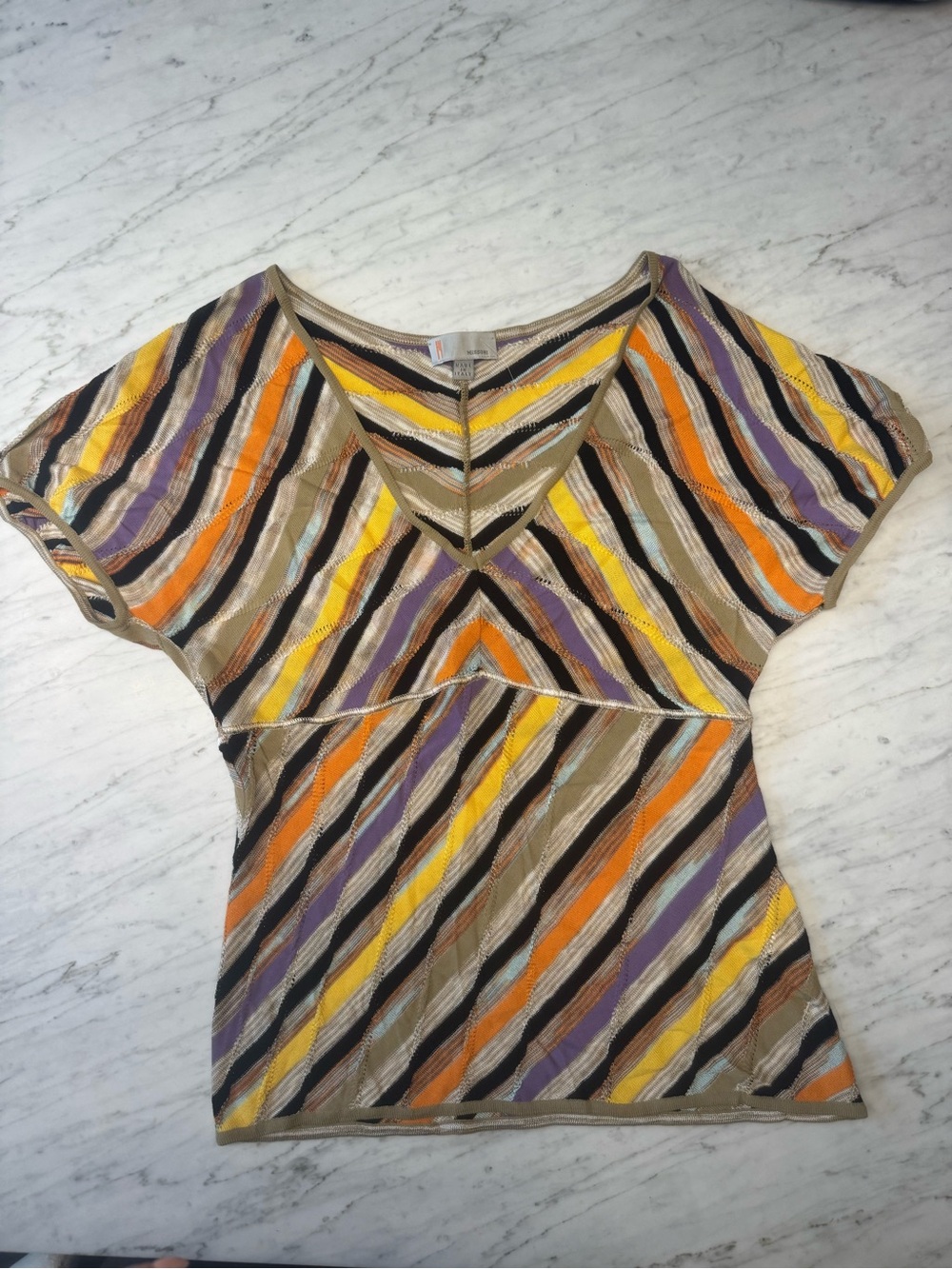 Missoni Diagonal Stripe V-Neck Tunic in Yellow, Orange, Purple, Black